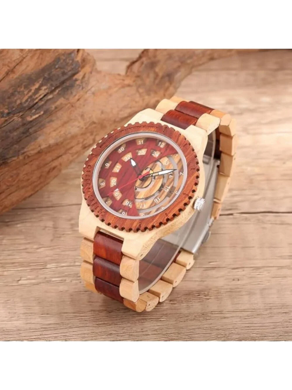 Men Watch Colorful Two Tone Wooden Handmade Analog Dial Quartz Casual Wristwatch